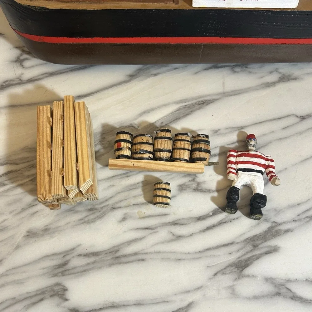 Handmade Vintage Freight Cargo Ship Boat Wooden‎ Toy W' Barrels Logs 15x5